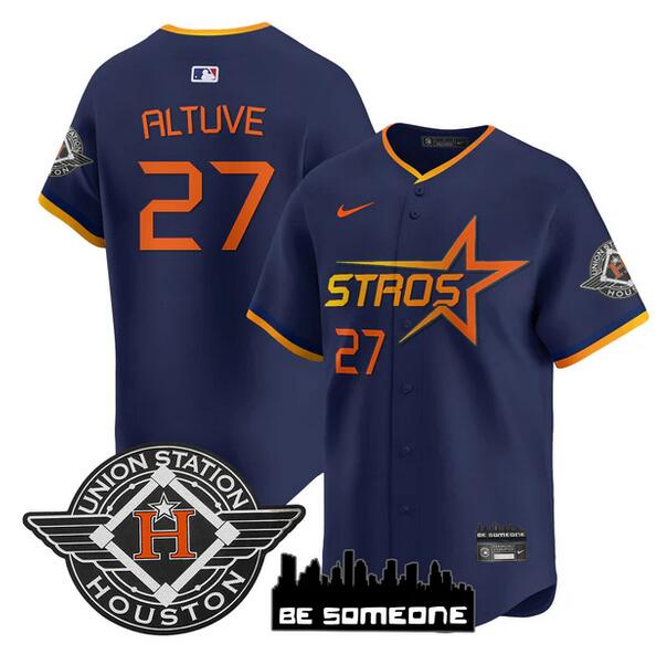 Youth Houston Astros #27 Jose Altuve Navy 2025 City Connect Limited Stitched Baseball Jersey Youth Houston Astros #27 Jose Altuve Navy 2025 City Connect Limited Stitched Baseball Jersey